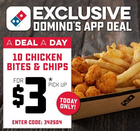 deal dominos  chicken bites  chips    dominos app  december  frugal