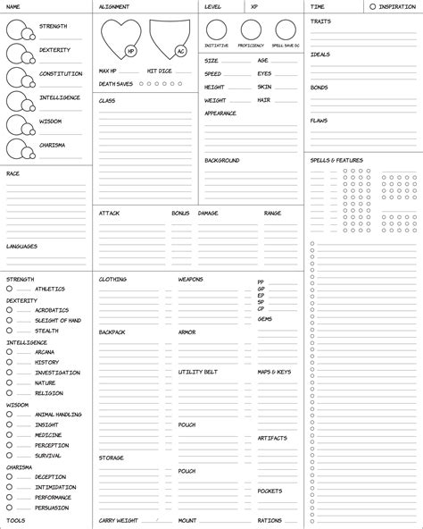 single page dd  character sheet