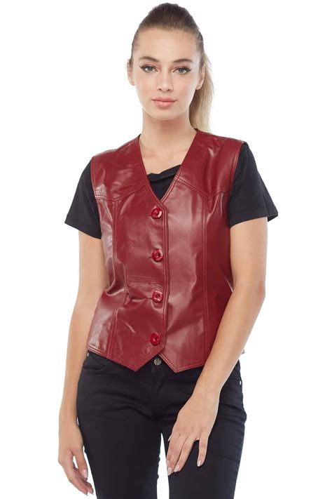 emily womens  real red leather vest