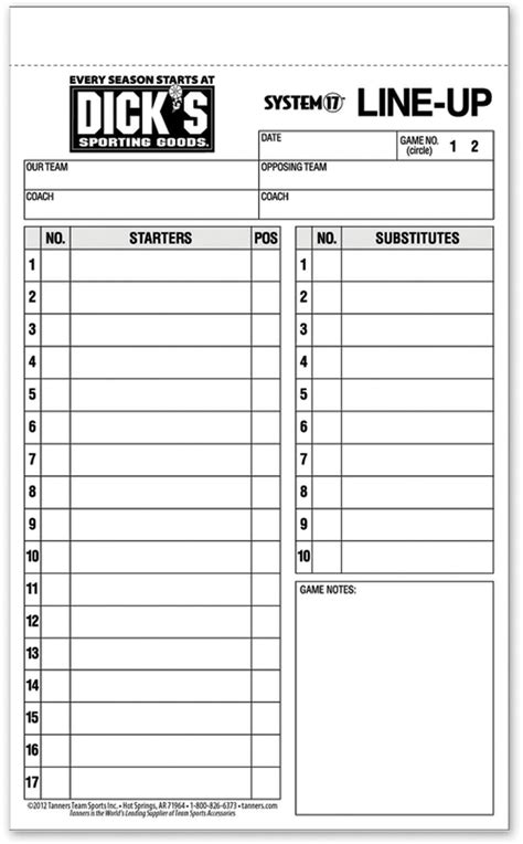 softball lineup sheets printable