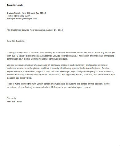 sample cover letter  customer service  ms word
