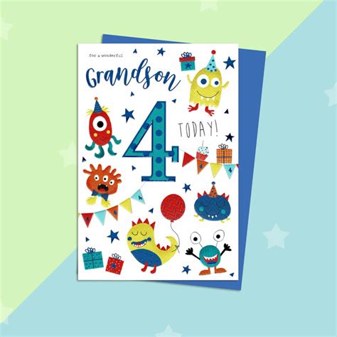 wonderful grandson age 4 birthday card