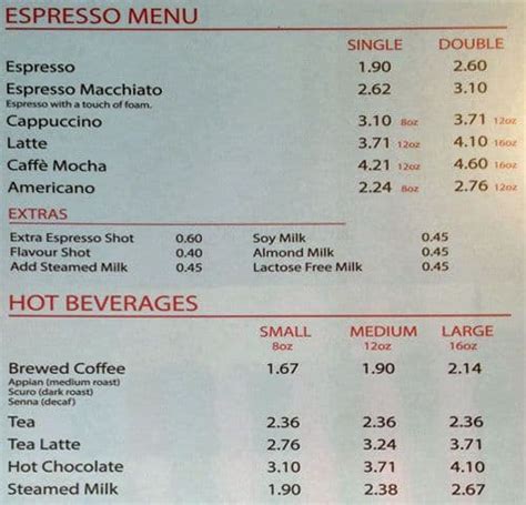 espresso bar menu menu   espresso bar garden district toronto