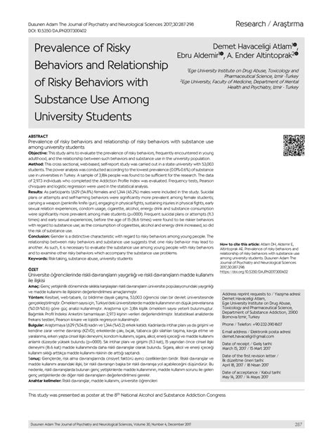 pdf prevalence of risky behaviors and relationship of risky behaviors