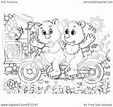 Coloring Bear Bike Cubs Riding Outline Clipart Illustration Royalty Bannykh Alex Rf 2021 sketch template
