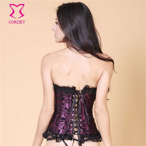 2723 lace trim purple satin overbust corset steampunk corsets