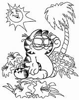 Garfield Coloring Tropical Vacation Island Netart sketch template