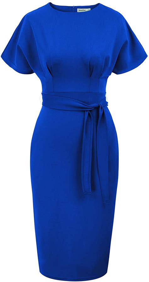 jasambac royal blue pencil dresses for women short sleeve work dresses