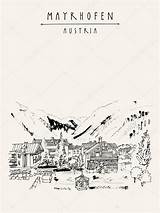 Tirol Coloring Illustration Vector Stock Austria Mayrhofen Europe Designlooter Depositphotos Postcard Touristic Sketch Valley Houses Traditional Poster Drawing Hand Travel sketch template