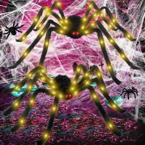 halloween spider decorations light  giant spiders realistic hairy