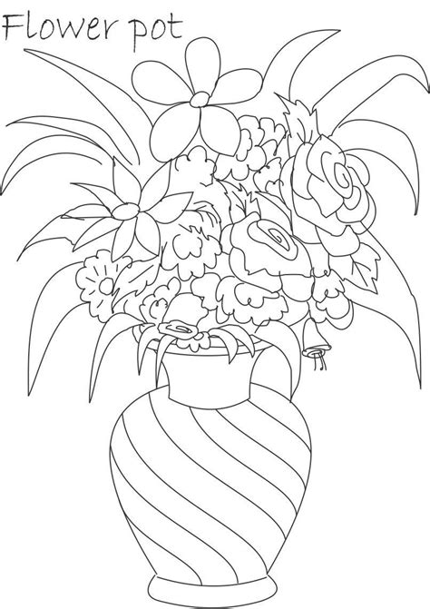 flower pot coloring printable page  kids