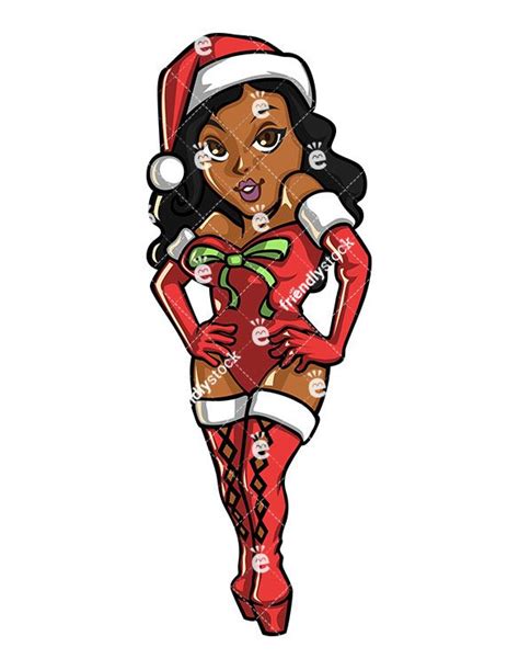 Sexy Black Female Santa Claus Cartoon Vector Clipart Friendlystock