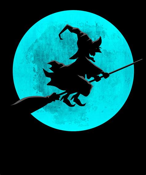Witch On Broom With Full Moon T For Halloween Costume Digital Art By