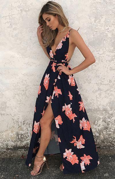 vestido longo floral  abertura lateral womenclothesdesigns long summer dresses cheap maxi