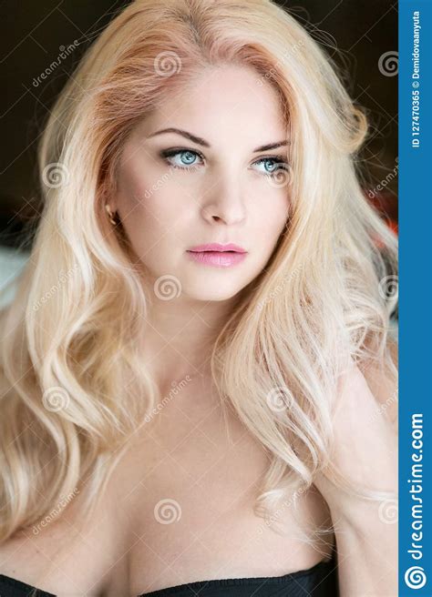 Bright Blonde With Beautiful Blue Eyes Stock Image Image