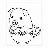 Pig Coloring Cute Piglet Teacup Pages Pigs Zazzle Kids Stamp Animal Rubber Colouring Simple Printable Unicorn Tea Animals Cake Printables sketch template