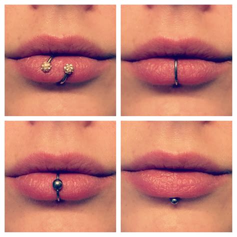 Lip Labret Piercing Four Ways With Lip Bar Lip Ball Closure Ring And