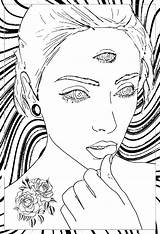Coloring Pages Adults Trippy Psychedelic Woman Hippie Print Women Mystical Adult Drawing Eyes Thoughtful Awesome Mystic Printable Color Albanysinsanity Drawings sketch template