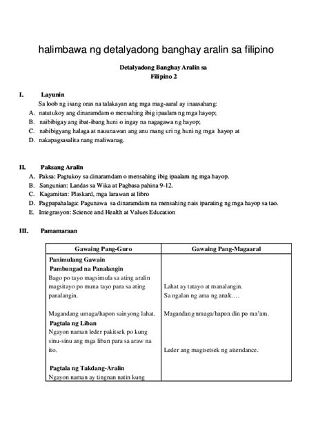 doc halimbawa ng detalyadong banghay aralin sa filipino michael