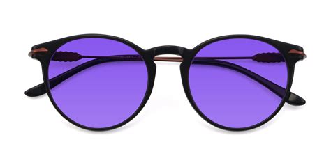 Black Wayfarer Geek Chic Keyhole Bridge Tinted Sunglasses With Purple