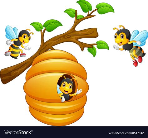 The Bees Fly Out Of A Beehive Hanging From A Tree Vector Image