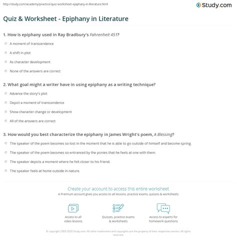 quiz worksheet epiphany  literature studycom