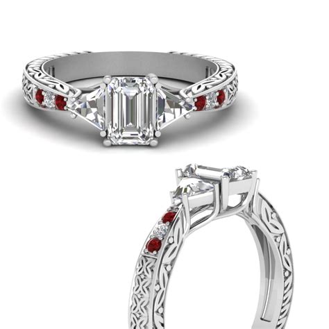 antique trillion and emerald cut diamond engagement ring