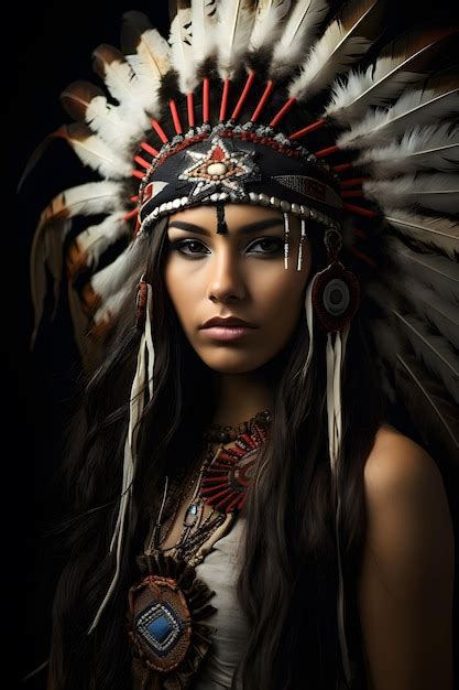 premium ai image beautiful girl native american indian with feathers