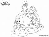 Wonderland Alice Coloring Caterpillar Pages Printable Kids Color sketch template