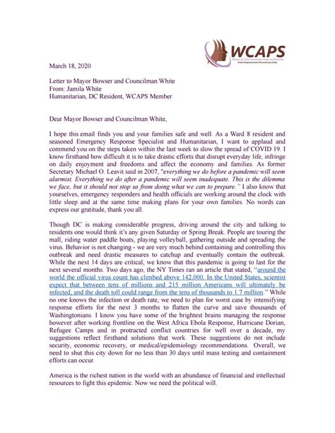 advocacy letter  covid   women  color advancing peace