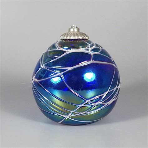Vintage Hand Blown Glass Ball Oil Lamp Intaglio Art Glass