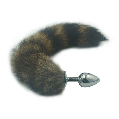 New Hot Mink Brown Fox Tail Small Size Anal Plug Beads Metal Butt Plug