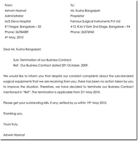 contract termination letter samples  formats templates
