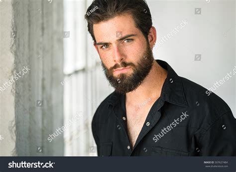 handsome masculine manly male model facial stock photo