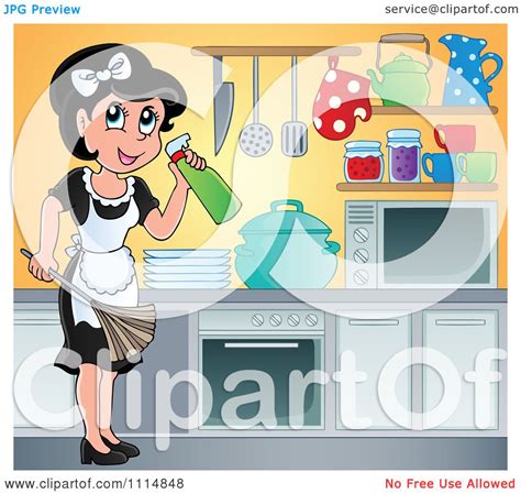 clipart happy maid cleaning a kitchen royalty free