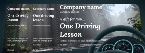 ticket design driving lessons gift vouchers template performance
