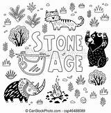 Age Stone Print Vector Prehistoric Coloring Cartoon Illustration Book Style Outline Forest Fantasy Animals Children Clipart sketch template