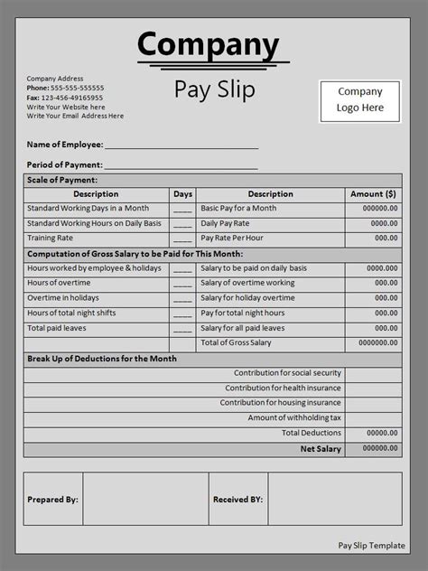 payslip templates ms word excel  formats samples examples designs