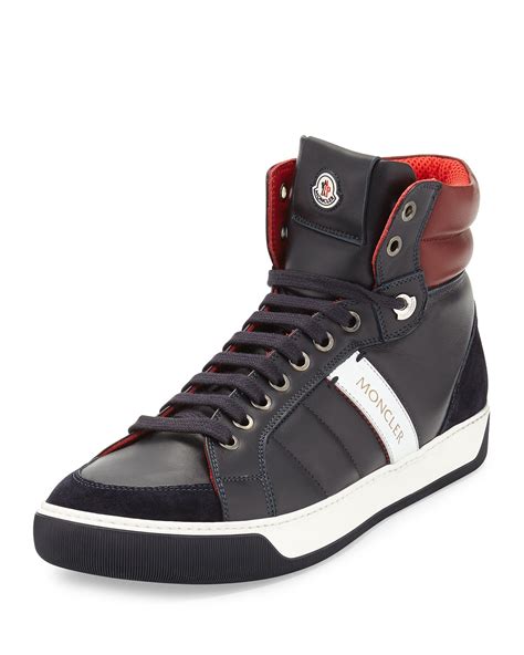 moncler leather high top sneakers  blue  men lyst