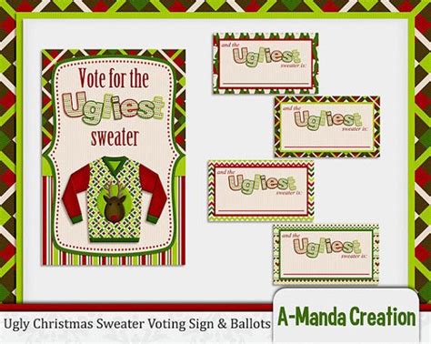 ugly christmas sweater party printable voting ballots  sign fun