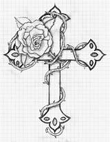 Cross Drawings Rose Drawing Flowers Crosses Tattoos Tattoo Pages Designs Roses Coloring Balloon Fiasco Printable Print Colouring Heart Thorns Kreuz sketch template