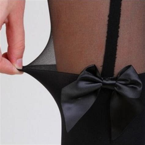 Womens Cute Stockings Pantyhose Tattoo Mock Bow Suspender Sheer Tights