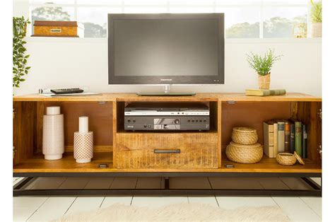 meuble tv en bois massif  fer forge  cm pour salon