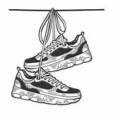 Wire Sneakers Engraving Scarpe Vettore Cavo Incisione Schizzo Vettoriale Scuro Appese Unghia Rosse Sfondo Imitation Vecteurs sketch template