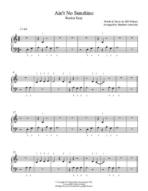 ain t no sunshine melody by bill withers piano sheet