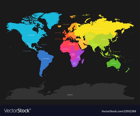colorful map  world divided  regions  dark