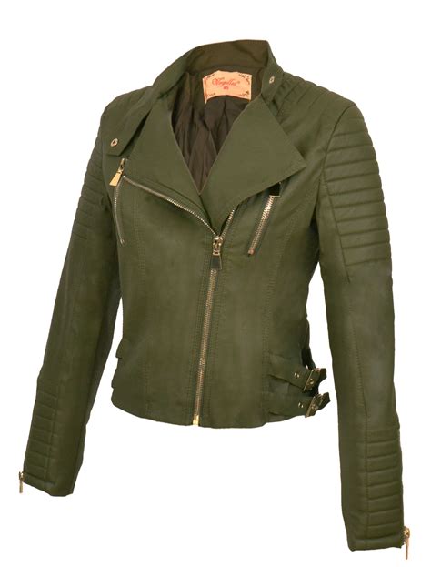 imitatie leren biker jas dames groen bk leder dameskleding mode jas