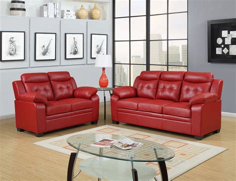 red apartment size casual contemporary bonded leather sofa set