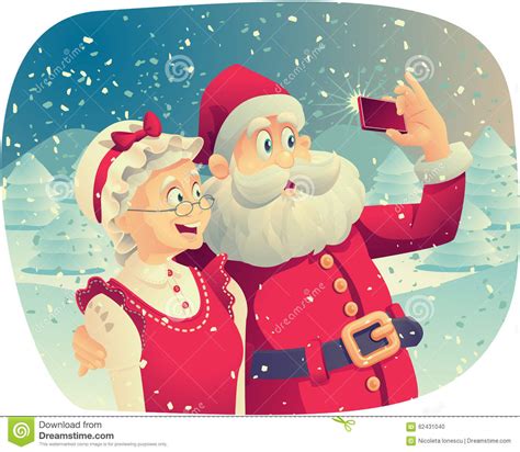 Santa Claus And Mrs Claus Taking A Photo Together Stock Vector Image