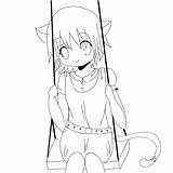 Coloring Anime Cat Pages Girl Cute Neko Drawing Ears Print Girls Lineart People Boy Body Sheets Kids Demon Color Manga sketch template